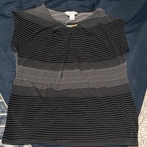 Liz Claiborne Black and White Dot-Stripe Cap Sleeve Top